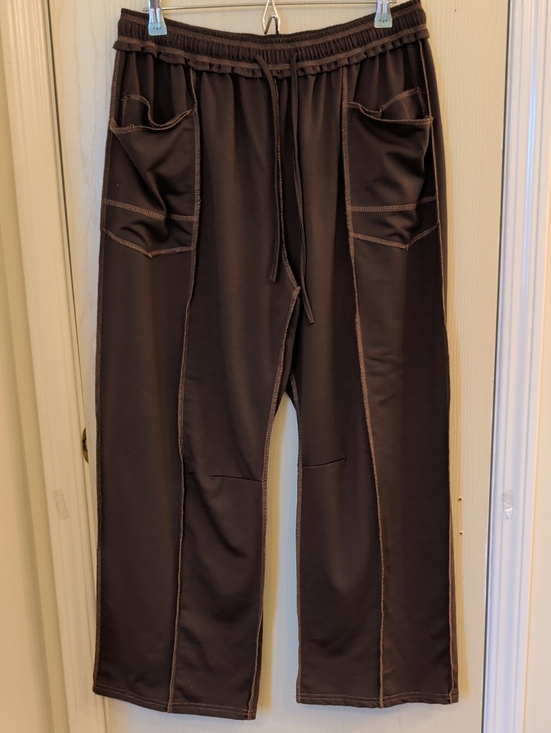 Pants - Women’s Brown Lounge Pants | Elastic Drawstring Waist | Casual Pocket Pants | L